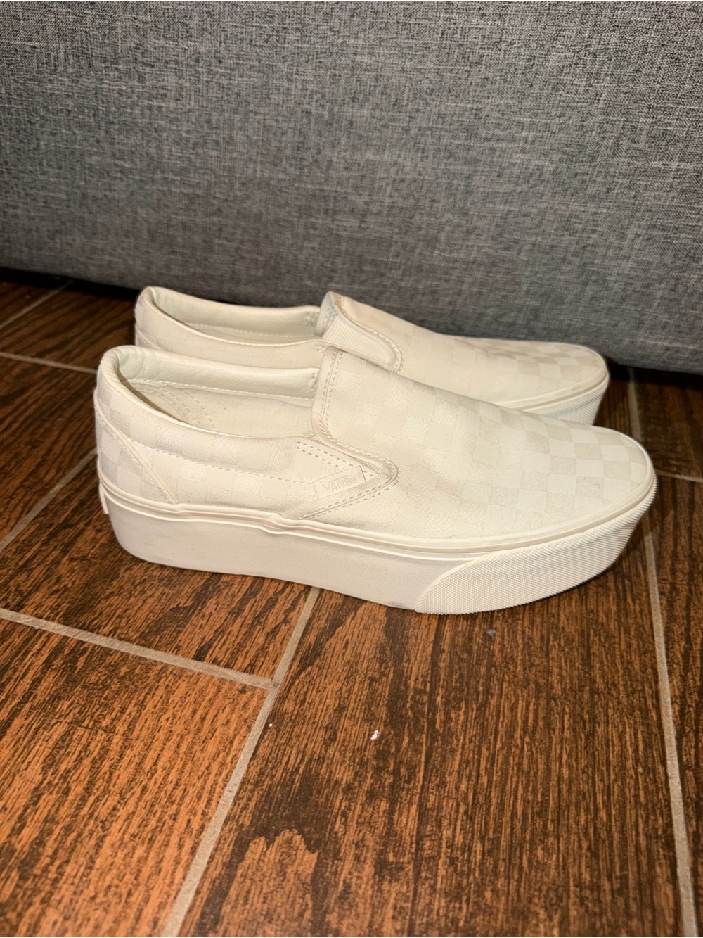 Vans Platform Checkerboard Slip-On Sneakers in Off-White/Cream - Picture 2 of 6